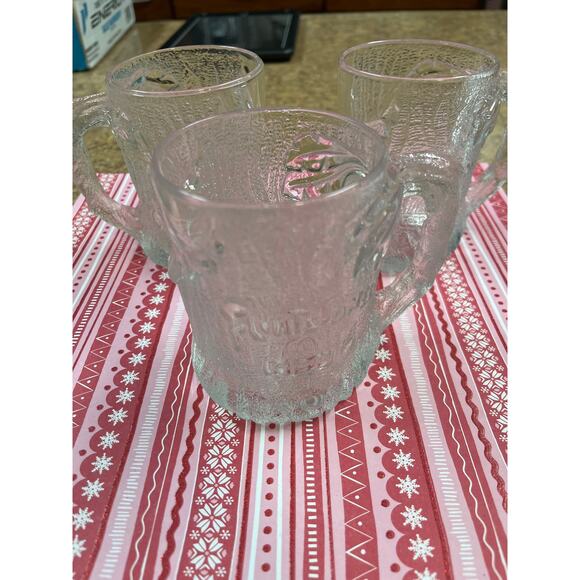 Vintage the Flintstones Rocdonalds Frosted Tree Mendous Mugs set of 3 Rare - Picture 3 of 6